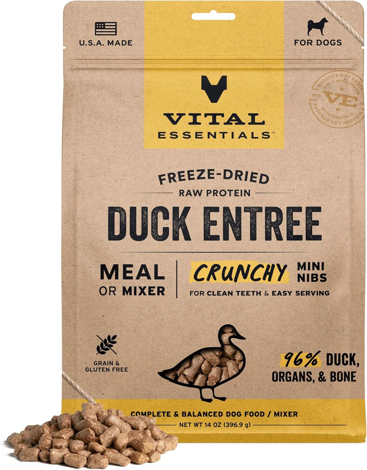 Modern Vital Essentials ze-Dried Raw Duck Meal or Mixer Dog Food Crunchy Mini Nibs 14 oz Next-Generation