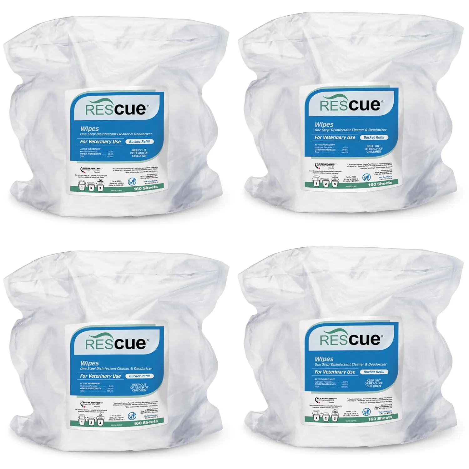 Next-Generation REScue One-Step Disinfectant Cleaner Deodorizer Wipes for Vet Use – Cleaner for Kennels Litter Boxes Vet Offices Pet Grooming Surfaces – Extra Large Wipes 160-Count Bucket Refill 4 Pack Trusted