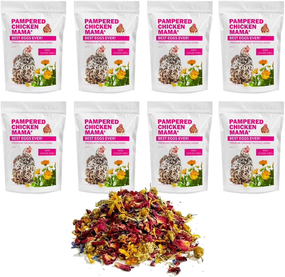 Detailed Pampered Chicken Mama Eggs Ever Nesting Herbs for Chickens 8 Pounds Total for Chicken Nesting Boxes Calcium Supplement for Chickens Chicken Feed Supplies Hen Treats for Coops 8 Bags Traditional