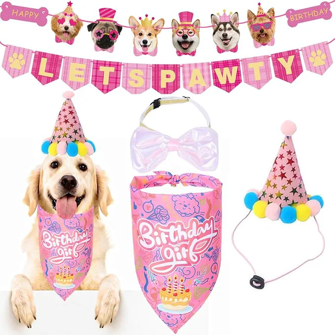Elite Happy Girl Dog Puppy Doggy Pet Birthday Burthday Party Supplies Hat Bandana Secure