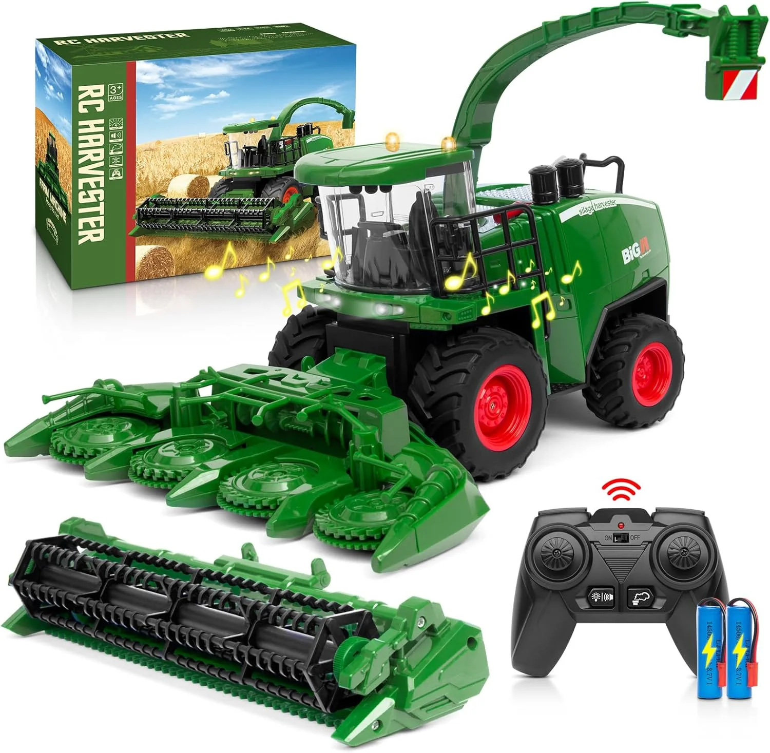Breathable Remote Control Combine Harvester Tractor Toy 1 24 Scale RC Harvester Toys for Kids with 2 Grian Heads 2 Rechargeable Batteries Light Farm Toys for 4 5 6 7 8 9 Year Old Boys Birthday Gift Trusted
