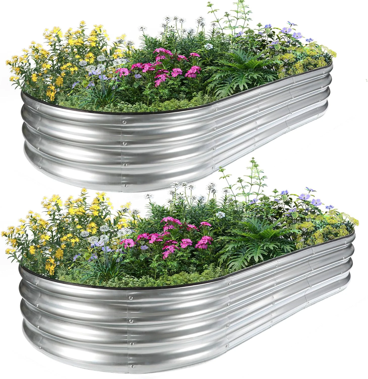 Fine JERIA 2 Pcs 6×3×1ft Oval Raised Garden Bed Galvanized Raised Garden Bed Kit Outdoor Metal Gardening Planter Box for Vegetable Fruits Flower，Herbs Top-Quality