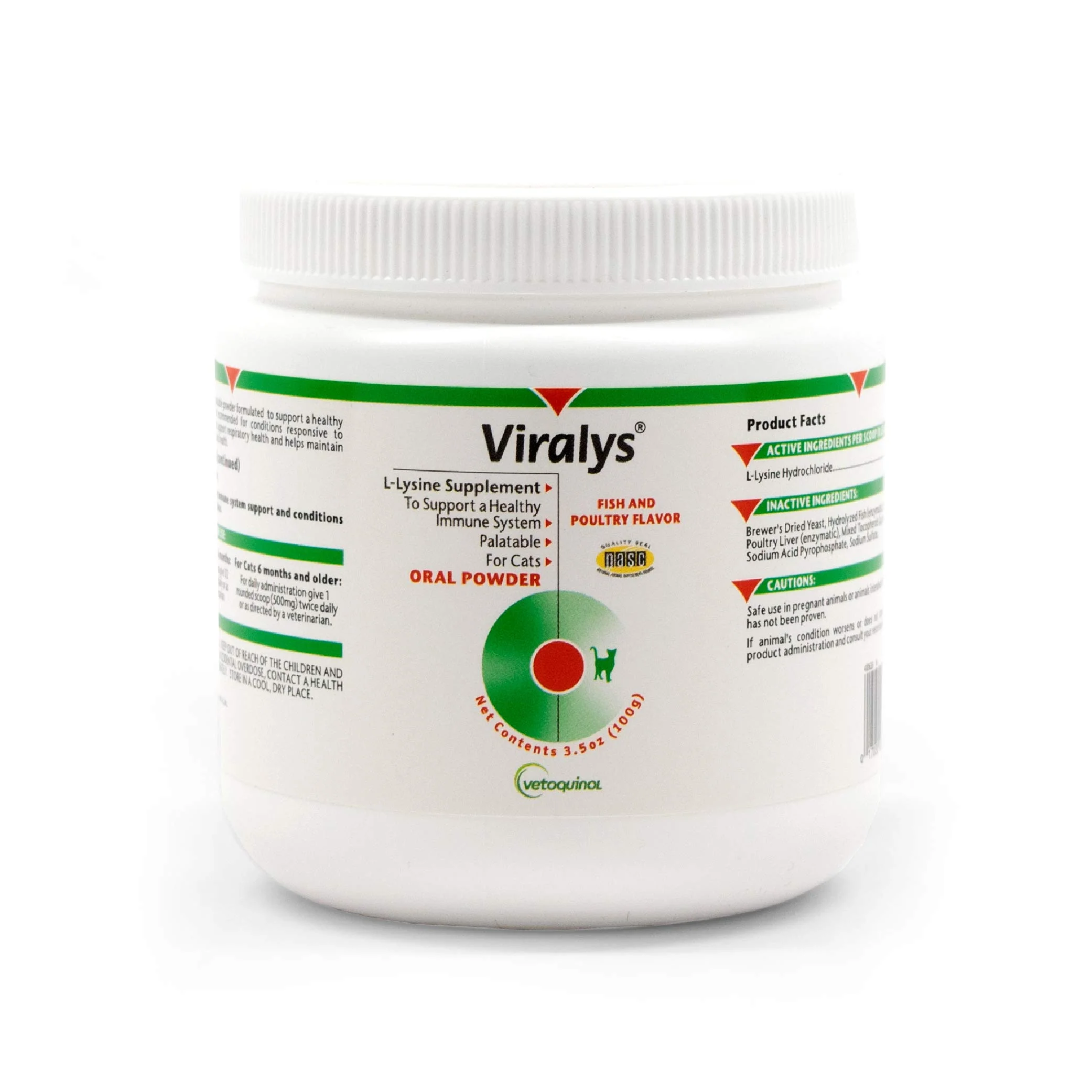 Advanced Vetoquinol Viralys Daily L-Lysine Powder for Cats Kittens – Fish-Flavored Lysine Supplement for Immune Eye Respiratory Support 100g Clean