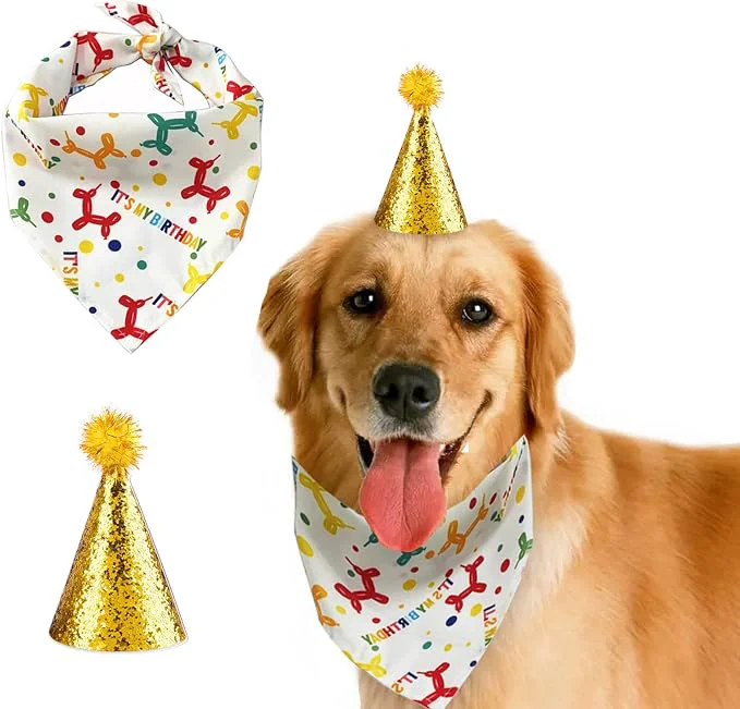 Elegant Dog Birthday Hat and Bandana for Boy Girl Pet Party Supplies Functional