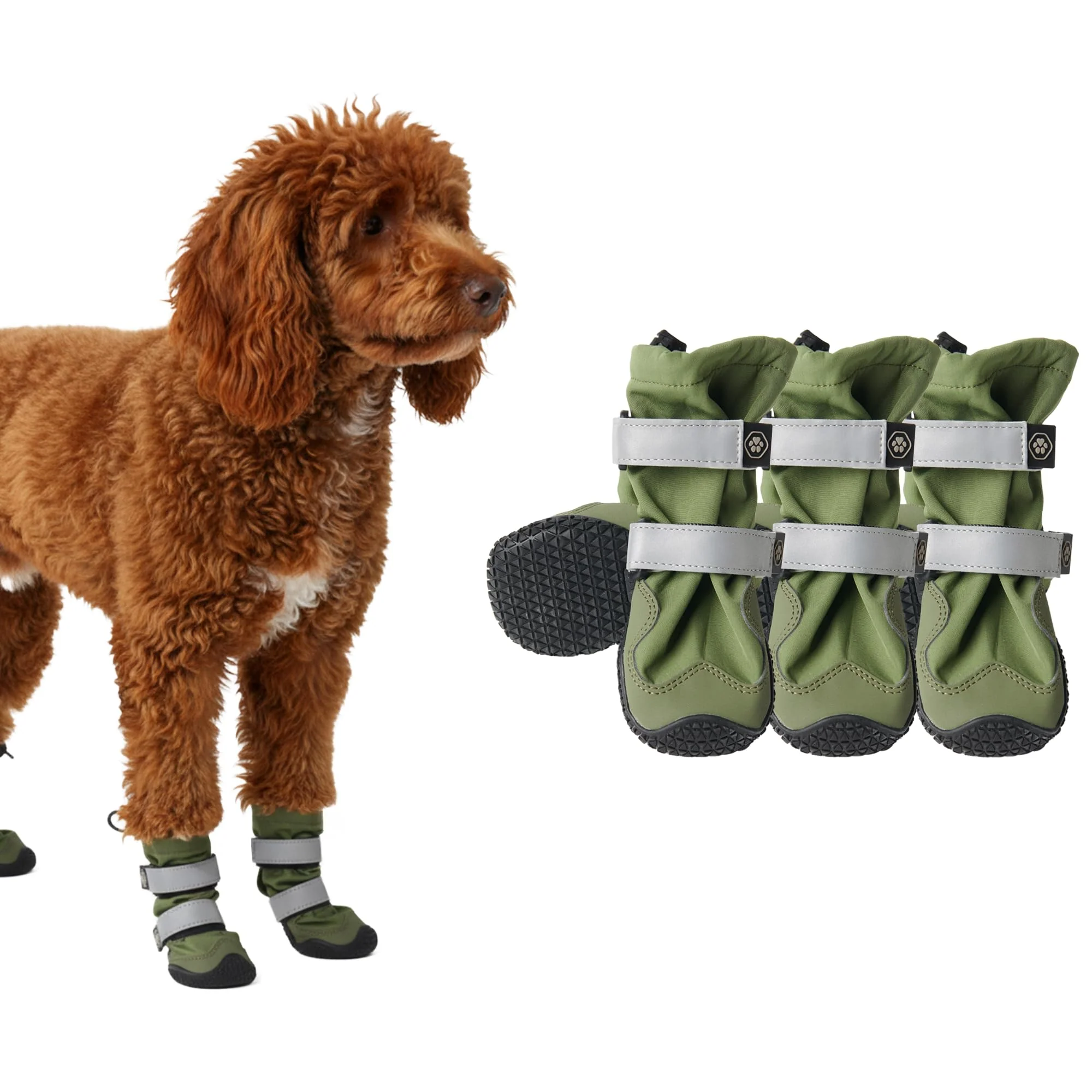 Carefully Designed Spark Paws Waterproof Dog Boots - Non-Slip Breathable Green Hiking Shoes for Medium–Large Dogs 4 Pack Size 4 Selected