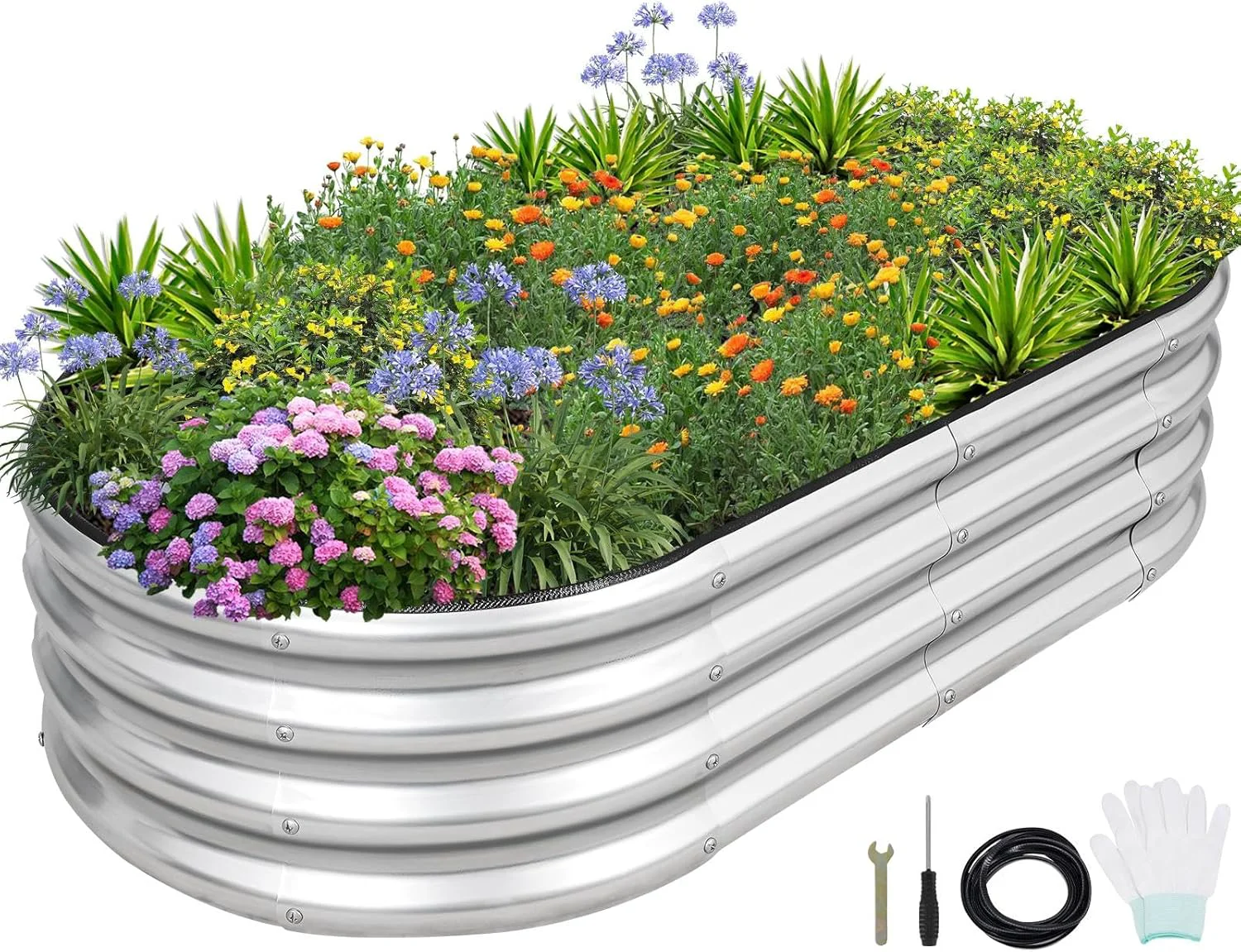 Fine 1MORE Galvanized Raised Garden Bed- Planter Garden Boxes Outdoor Raised Beds for Gardening 4x2x1ft Metal Garden Bed Kit for Vegetables Flower Planter Raised Bed with Protective Tape Tools.Silver Exceptional