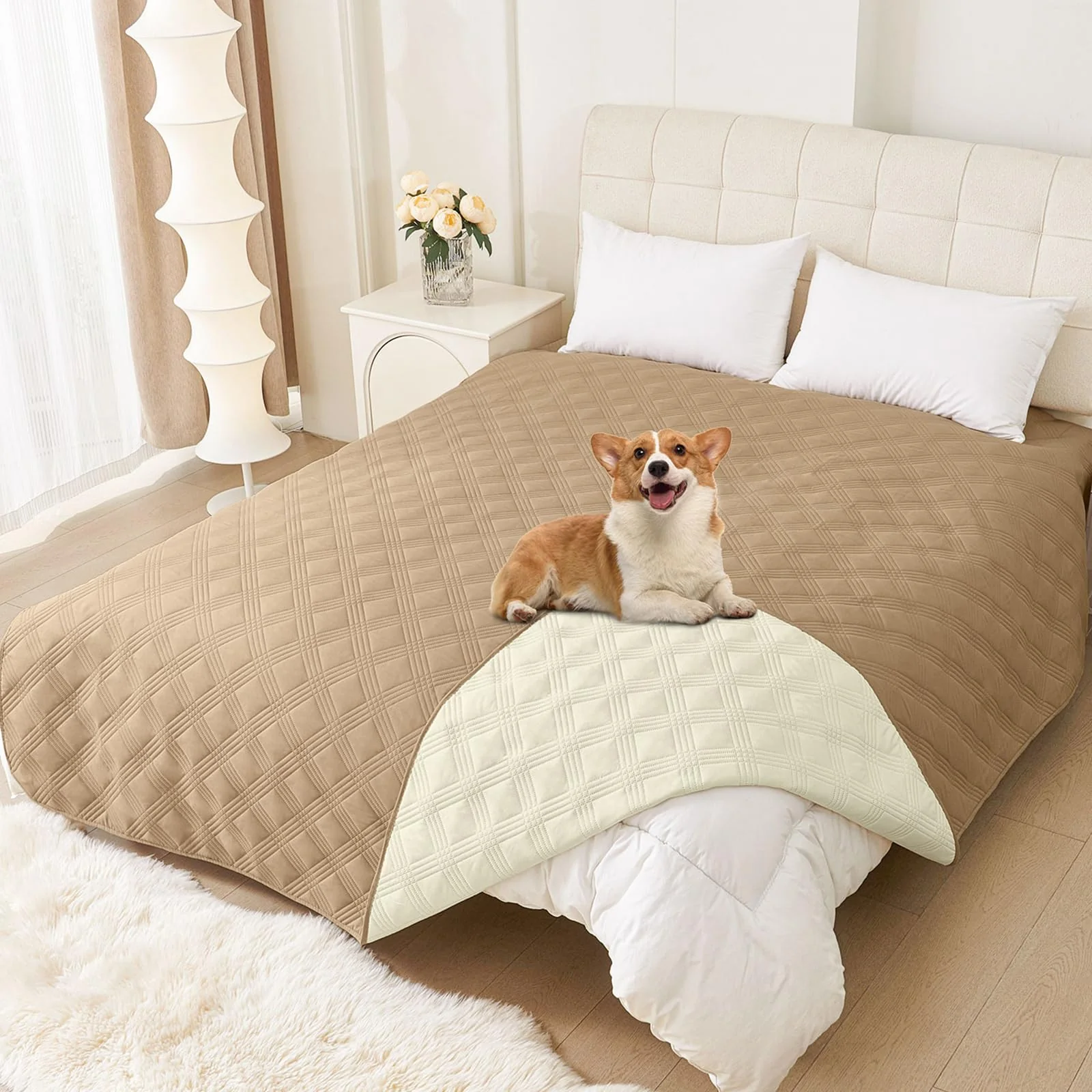 Refined hyha Waterproof Dog Blanket 82x82 – Reversible Sofa Protector Camel Beige Washable Outstanding