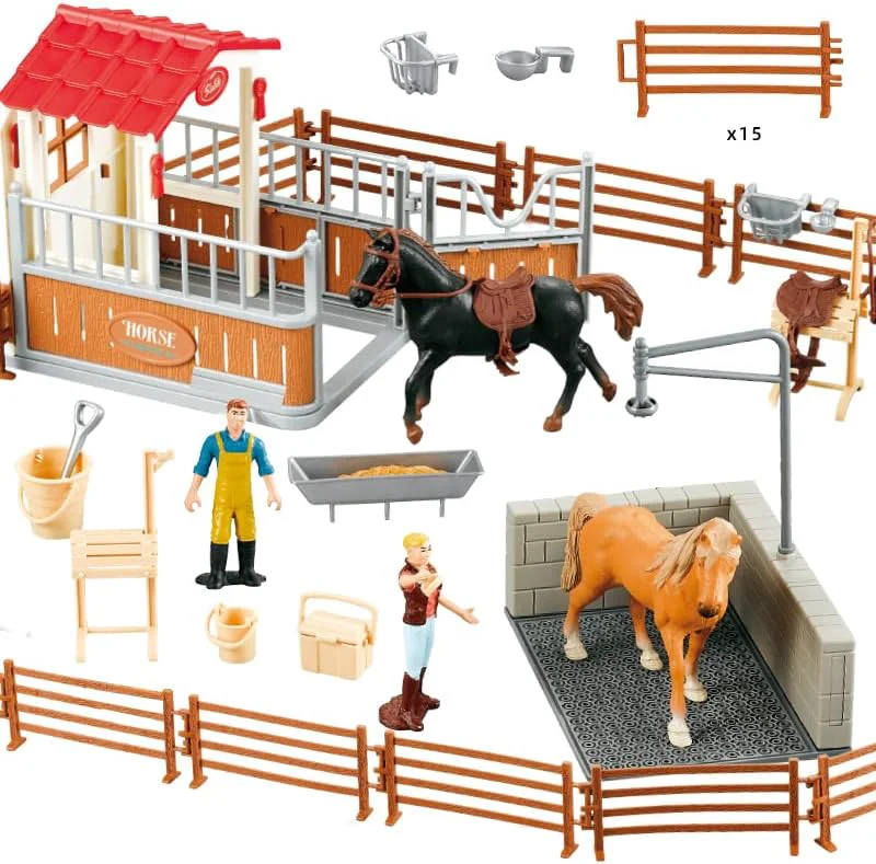 Carefully Designed Peagrav Horse Stable Playset with Rider Wash Area Fence Animal Figures - Gifts for Girls Boys Aged 3-8 Specialty