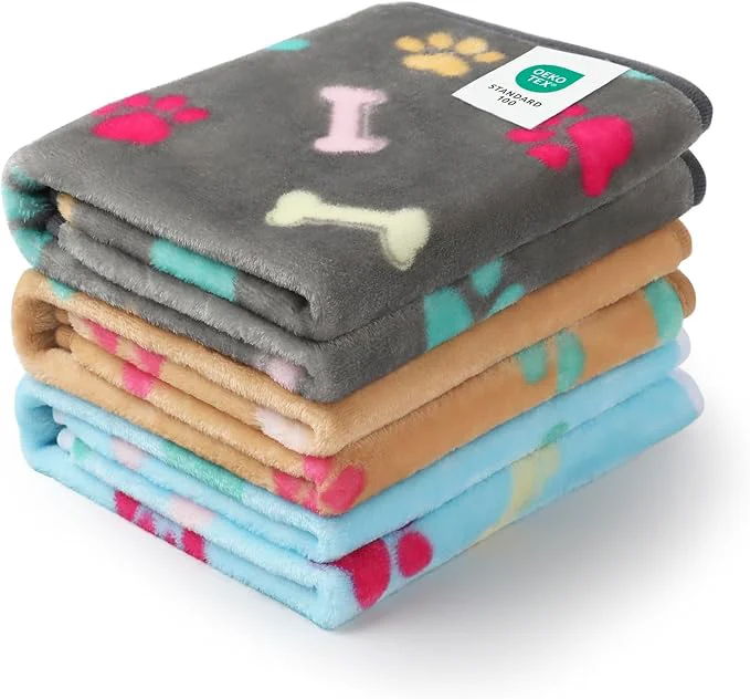 Original Design Luciphia 1 Pack 3 Blankets Fluffy Premium Fleece Pet Blanket Flannel Paw Secure