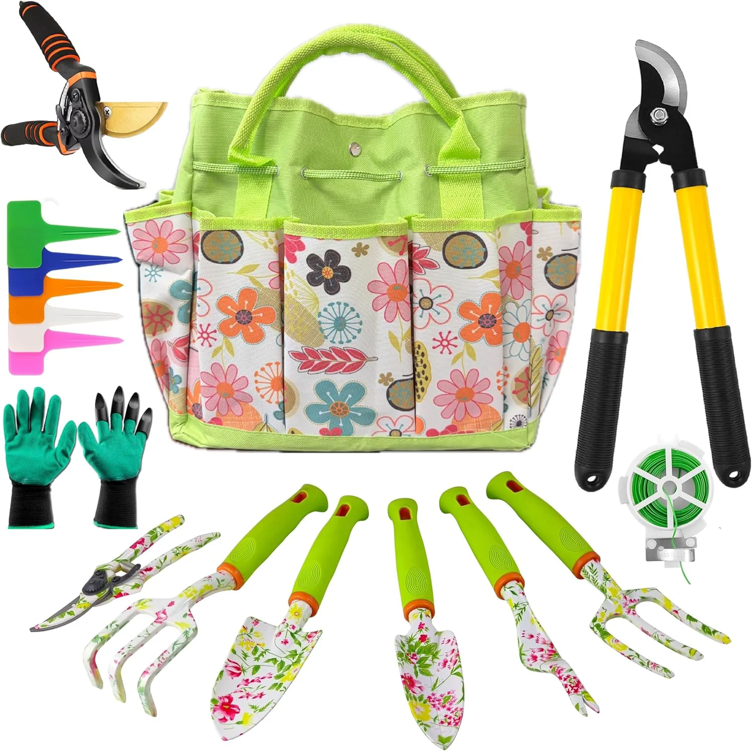 Breathable Gardening Tools – 42 Piece Premium Gardening Tool Set Heavy Duty Hand Tools with Fashion Garden Tools Organizer Handbag Rust-Proof Gardening Tool Kit I Gardening Gifts for Women Pink Floral Efficient