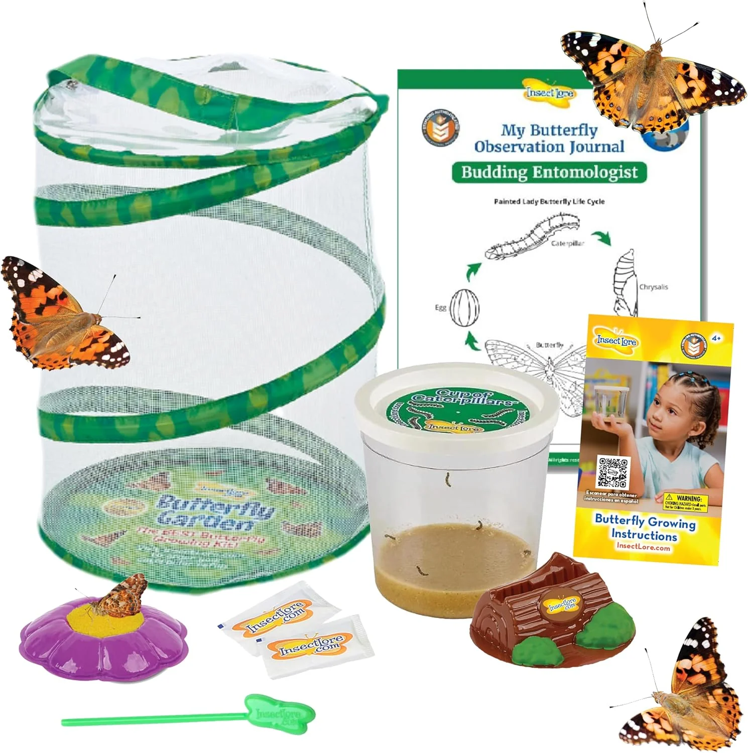 Top-Quality Insect Lore Butterfly Garden with 5 Live Baby Caterpillars - STEM Activity Journal Habitat Chrys-A-Lid Holder and Feeder Included Raise and Release Painted Lady Butterflies Luxury