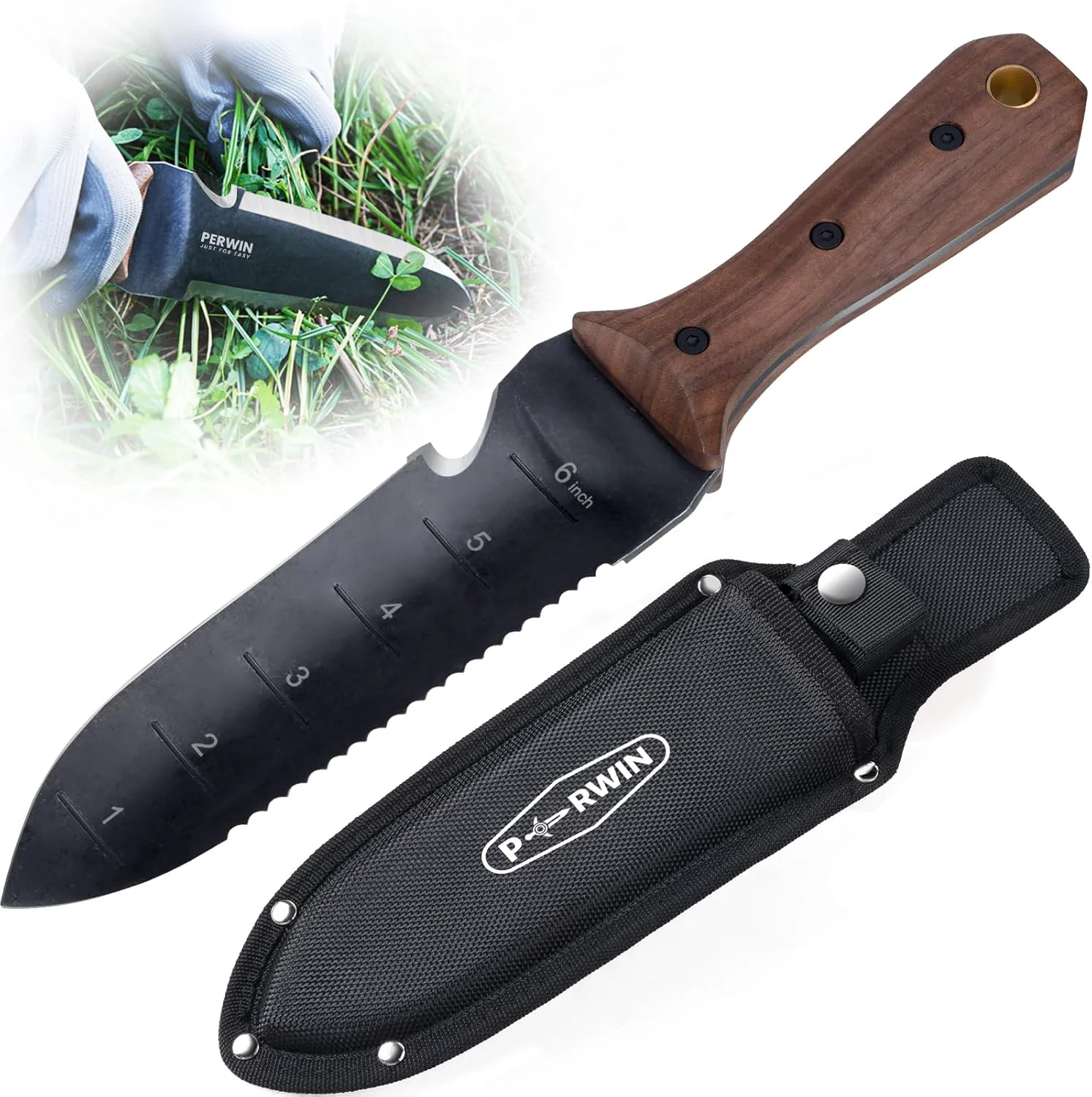 Soft Hori Hori Garden Knife Garden Tools with Sheath for Weeding Planting Digging 7 Stainless Steel Blade with Cutting Edge Full-Tang Wood Handle with Hanging Hole Flexible