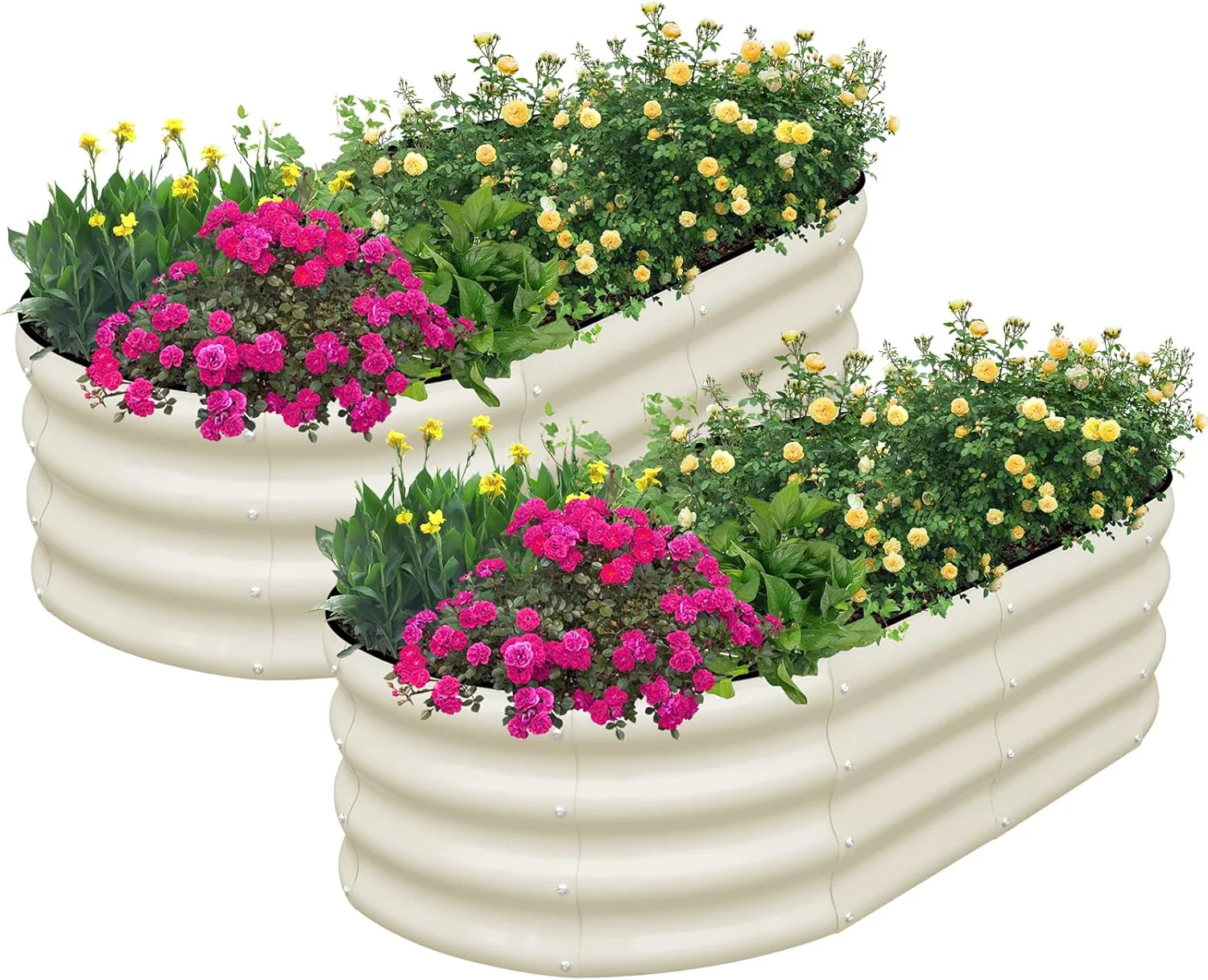 Practical SnugNiture Galvanized Raised Garden Bed Outdoor 2 Pcs 4x2x1ft Oval Metal Planter Box for Planting Plants Vegetables White Reliable