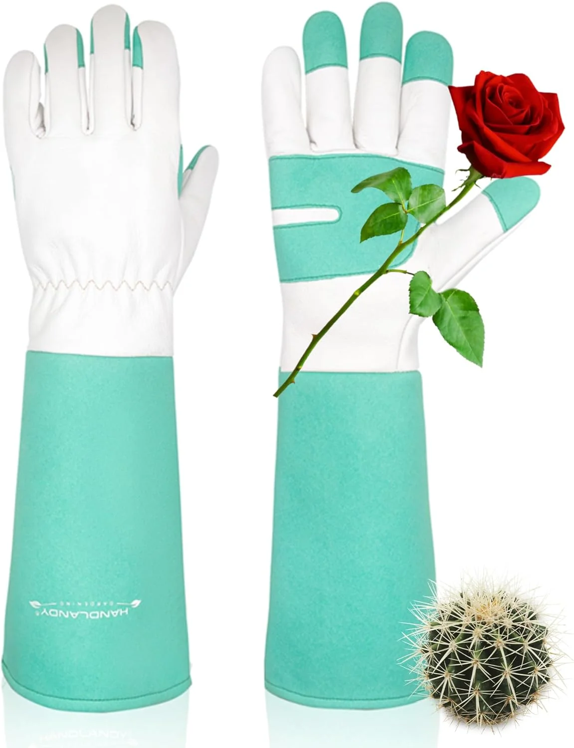 Enhanced HANDLANDY Long Gardening Gloves for Men Women Thorn Proof Rose Pruning Gloves Leather Gauntlets Garden Glove Yard Work Glove Large Green Fast