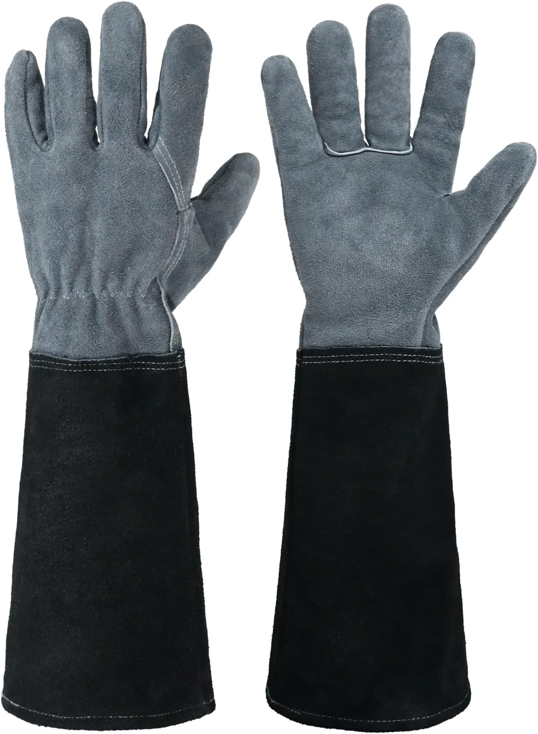 Advanced HANDLANDY Long Gardening Gloves for Men Women Cowhide Leather Rose Pruning Gloves Breathable Thorn Proof Gauntlet Glove Dark Grey-Black M Effective