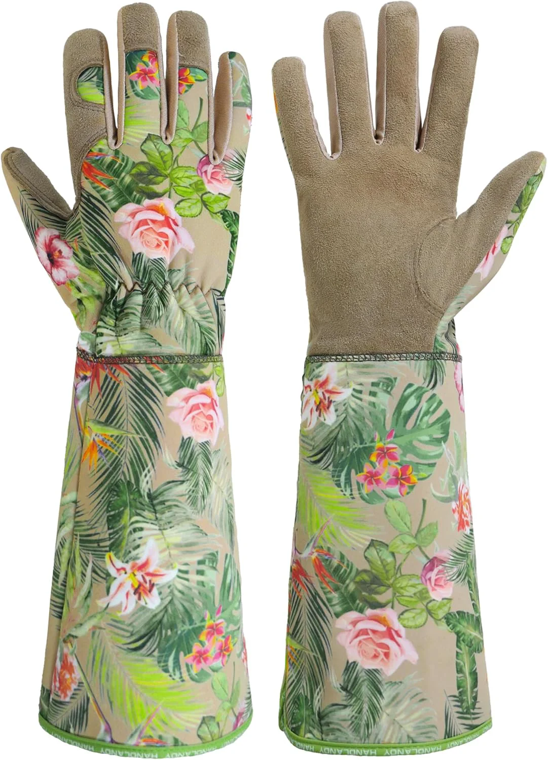 Advanced HANDLANDY Leather Gardening Gloves for Women Thorn Proof Breathable Ladies Rose Pruning Garden Gauntlet Yard Gloves Gift for Gardeners Khaki M Organic