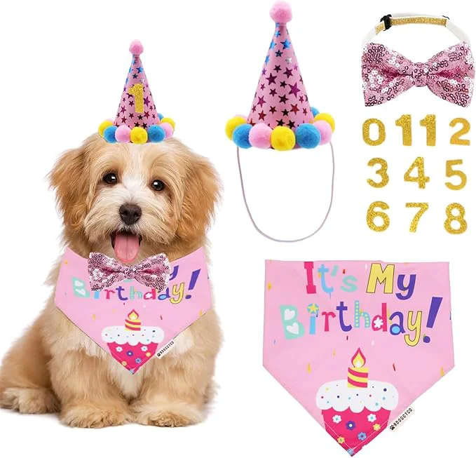 Advanced ADOGGYGO Dog Birthday Bandana Scarf and Puppy Girl Birthday Party Hat Refined