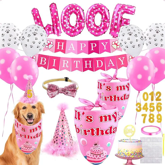 Verified AROIC Dog Birthday Bandana Set Pet Party Decorations Kit Fast
