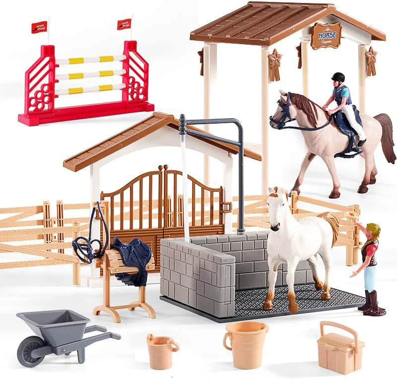 User-Friendly Peagrav Horse Stable Playset with Rider Horses - Toy Figures for Boys Girls Ages 3-8 Flexible