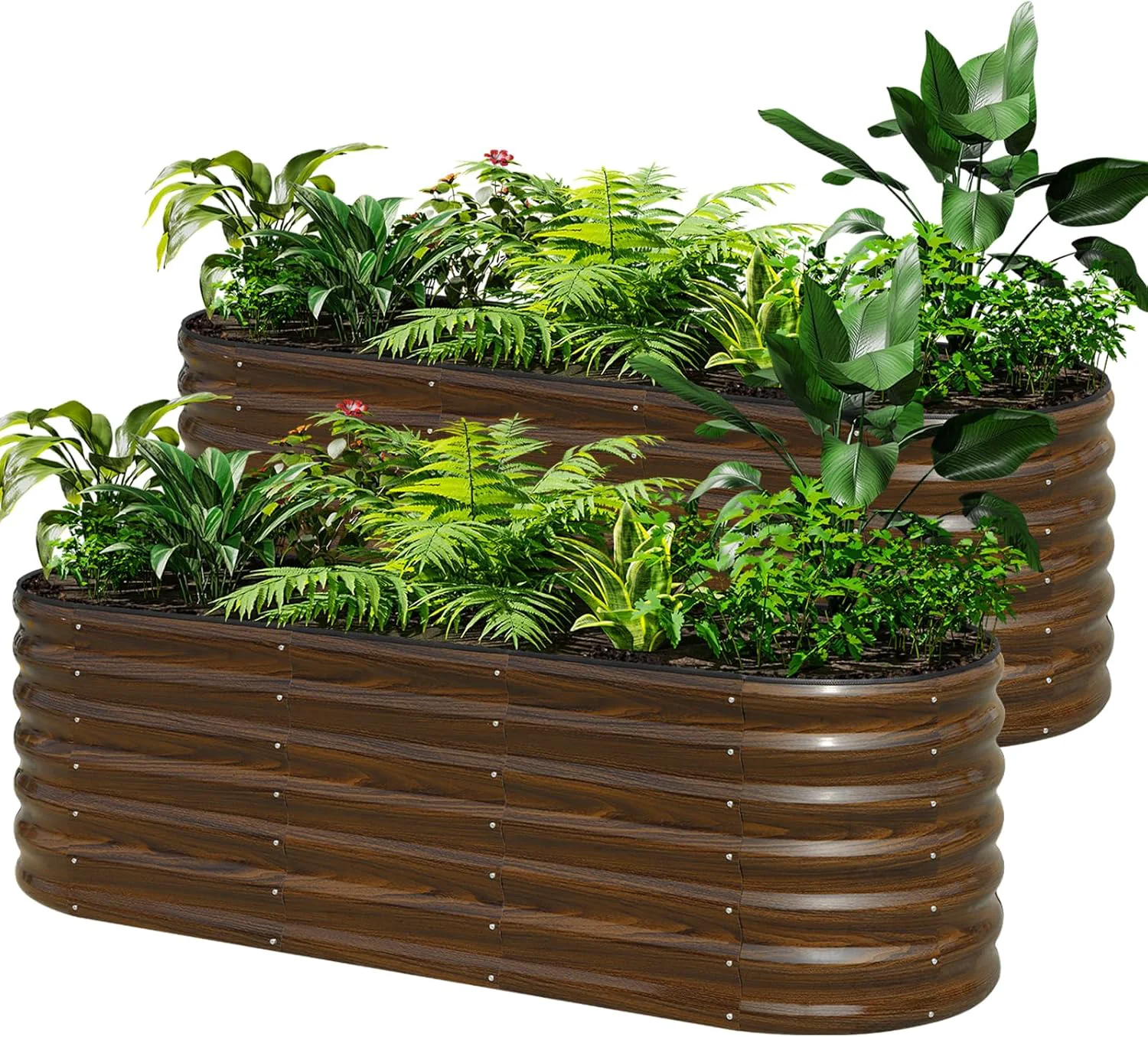 Natural SnugNiture Galvanized Steel Raised Garden Bed 6x2x2 ft Outdoor Oval Deep Root Planter Box for Growing Vegetables Flowers and Fruits Minimalist