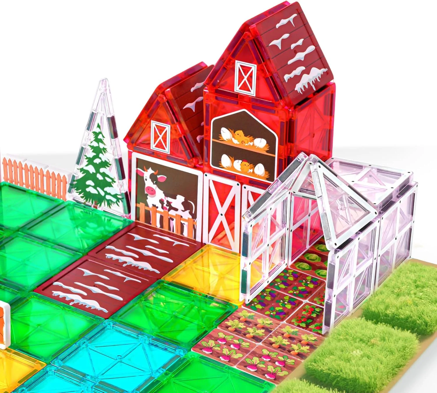 Safe Magnetic Tiles Farm Animal Toys 66P - Build 4-Seasons Farm Scene Farm Magnetic Blocks for Kids Ages 3-5 4-8 Boys Girls STEM Magnet Toys for Classroom Indoor Outdoor Kids Gift for Birthday Christmas Fine