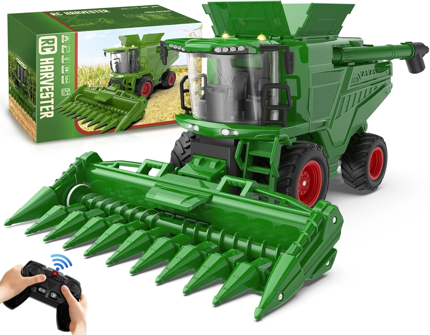 World-Class Remote Control Combine Harvester Tractor Toy with Corn Head RC Tractor Toys for Kids 3 Light Spray Sound 1 24 Scale Farm Toy Combine Harvester for Kids Christmas Birthday Gift 2025 Versatile