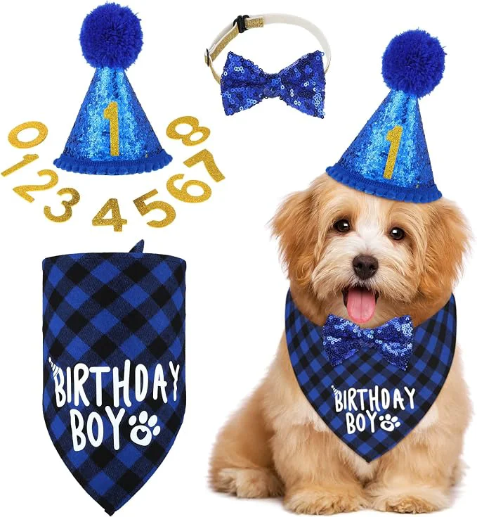 Top-Quality Weewooday Dog Birthday Party Supplies Birthday Boy Girl Cake Bandana Triangle Solid
