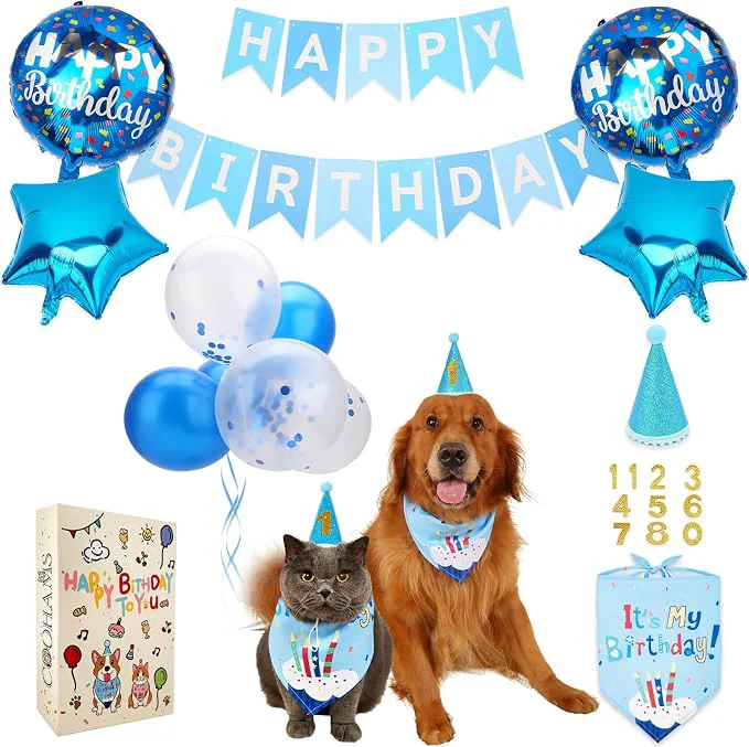 Optimized Dog Cat Birthday Party Decorations Set Include Bandana Adjustable Hat Exclusive