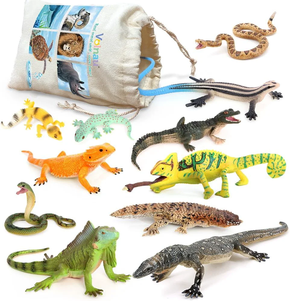 Minimalist Volnau Animal Figurines Snake Toys 11PCS Reptile Figures Cold Blooded Amphibians Lizard Zoo Pack for Toddlers Kids Christmas Decoration Gift Secure