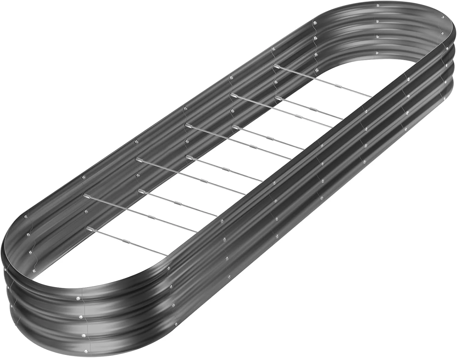 Premium Material Land Guard 8×2×1ft Galvanized Raised Garden Bed Kit 108 Gallon Capacity Raised Garden Boxes Outdoor Oval Metal Raised Garden Beds for Vegetables Gray with 10 Connecting rods Luxury