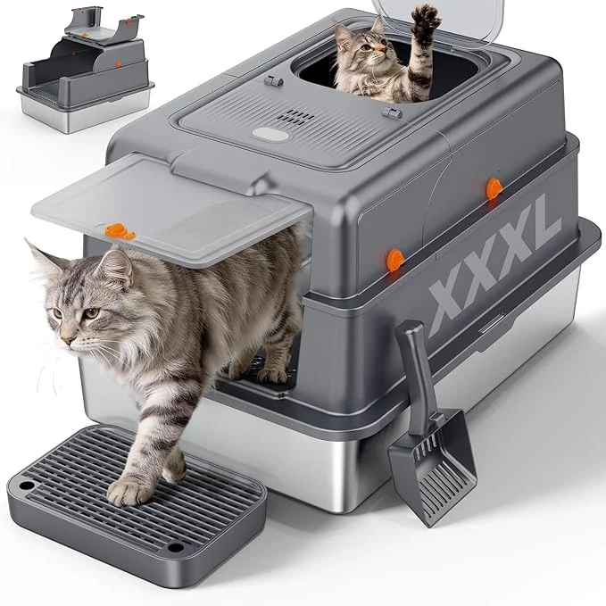Easy-to-Use FURTIME XXXL Extra Large Stainless Steel Litter Box Organic