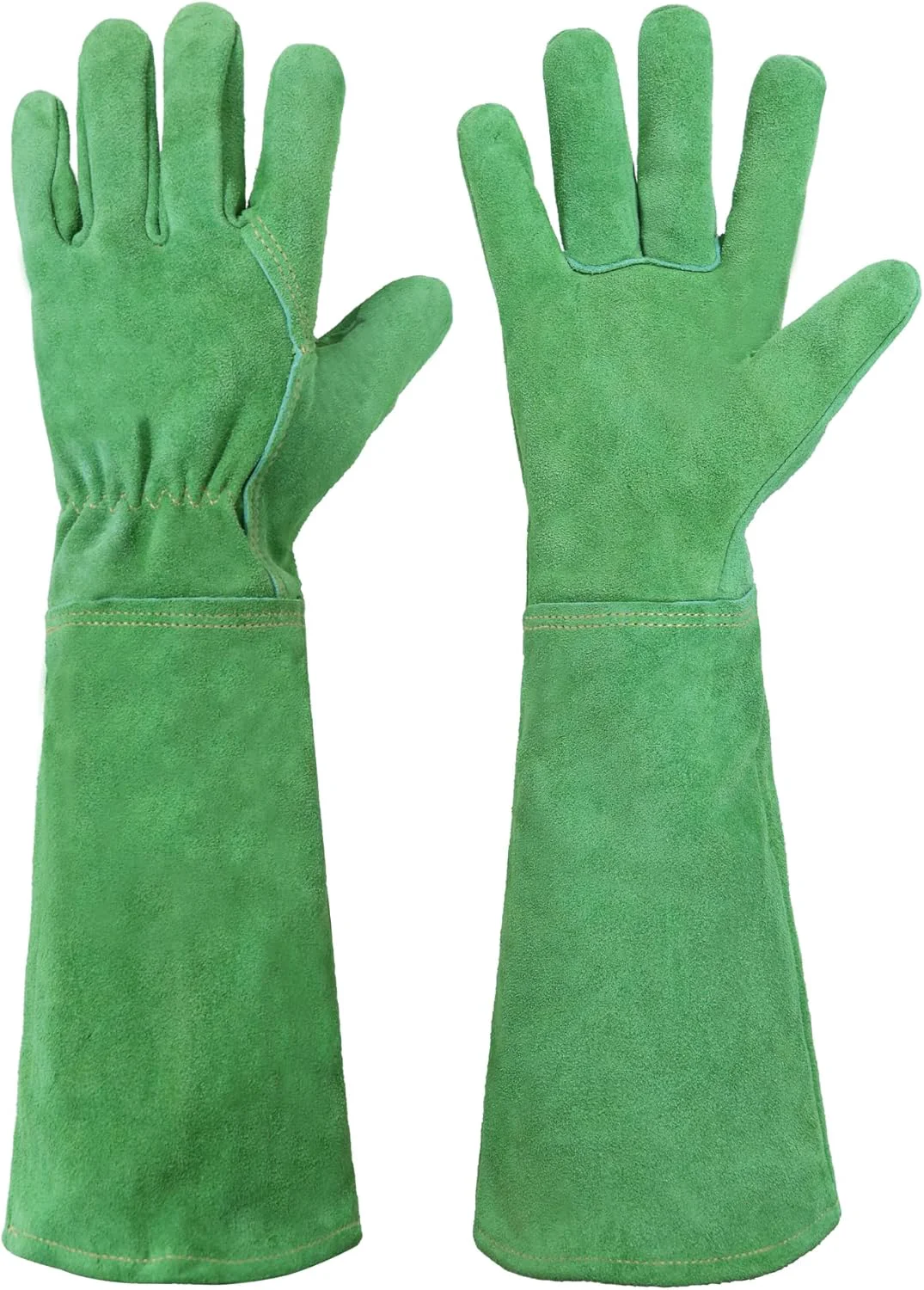 Elegant HANDLANDY Leather Gardening Gloves Thorn Proof Long Gauntlet Heavy Duty Garden Gloves Elbow Length Rose Pruning Weeding Yard Glove Small Green Modern