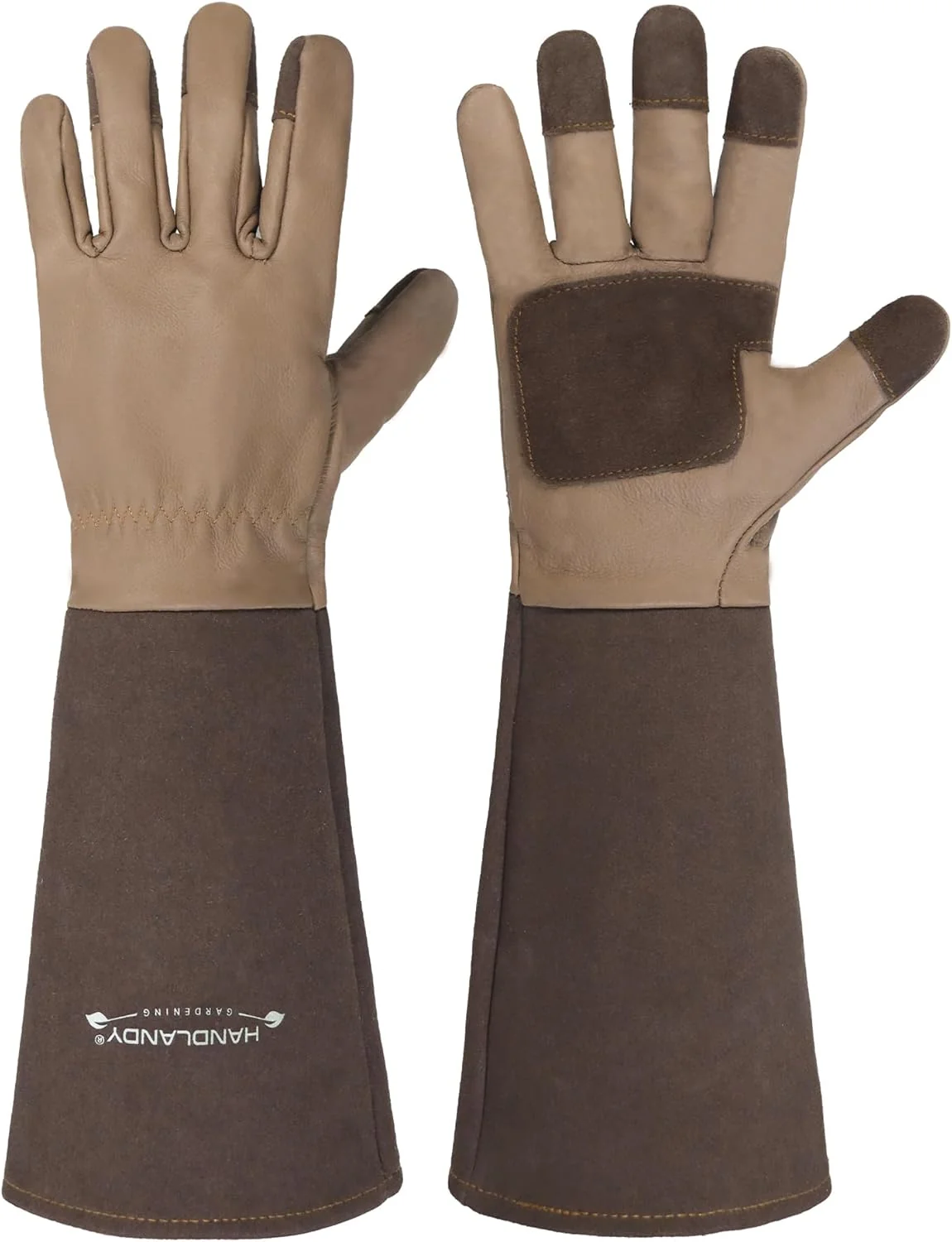 Top-Quality HANDLANDY Long Gardening Gloves for Men Women Cowhide Leather Rose Pruning Gloves- Breathable Durable Gauntlet Glove Small Brown Specialty