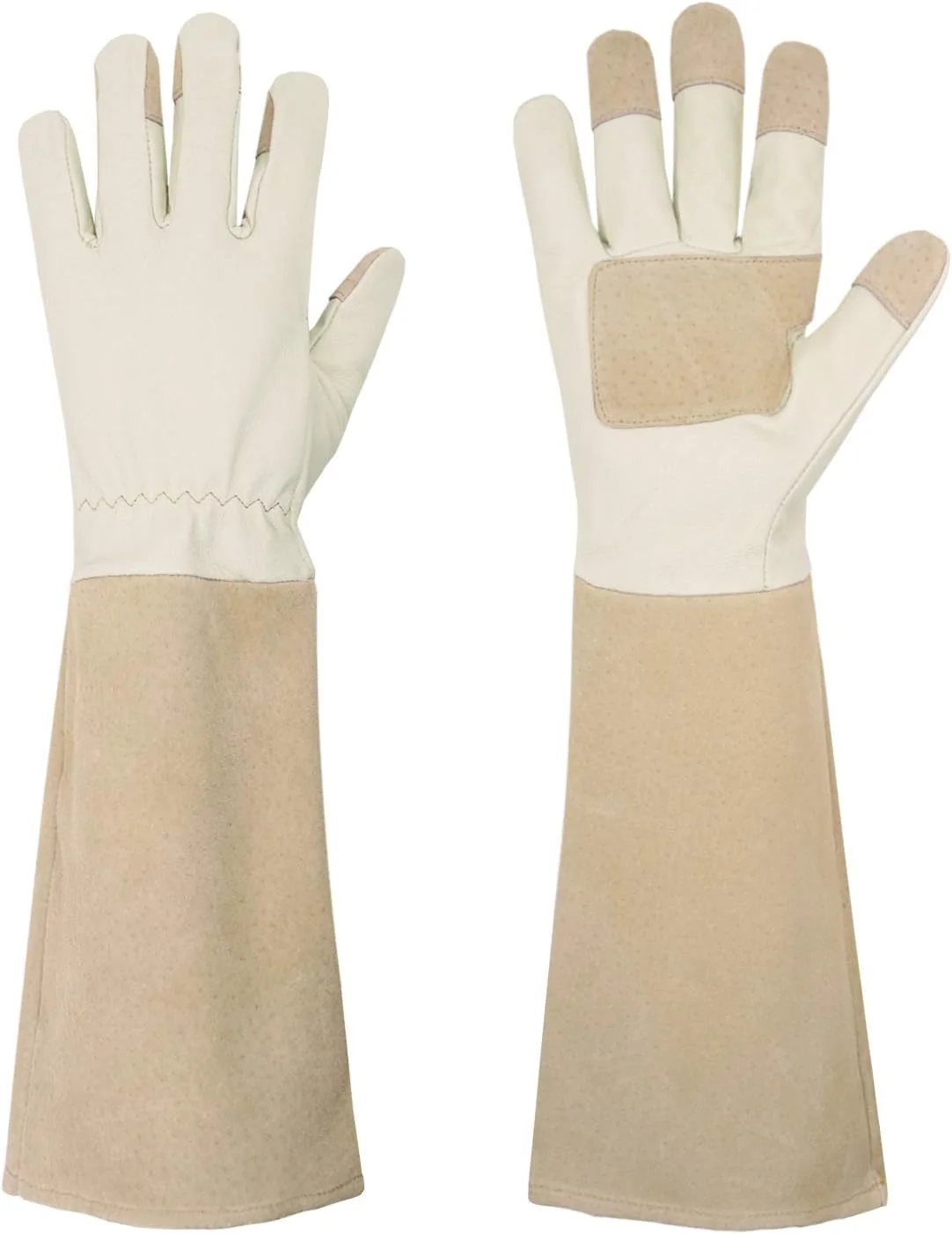 Next-Generation HANDLANDY Pruning Gloves Long for Men Women Pigskin Leather Rose Gardening Gloves- Breathable Durability Gauntlet Glove Small Beige Genuine