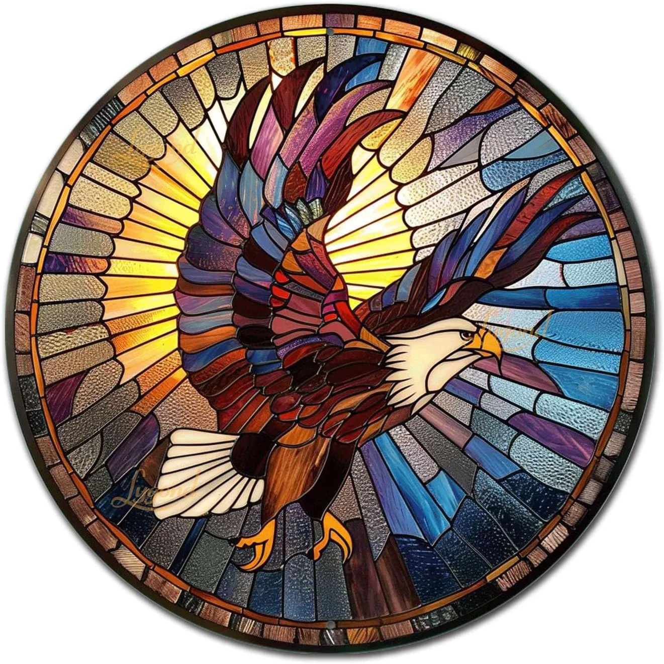 Certified Lygond Metal Sign Tin Sign Circular Stained Glass Eagle Bathroom Decor For Club 12×12 Inches World-Class