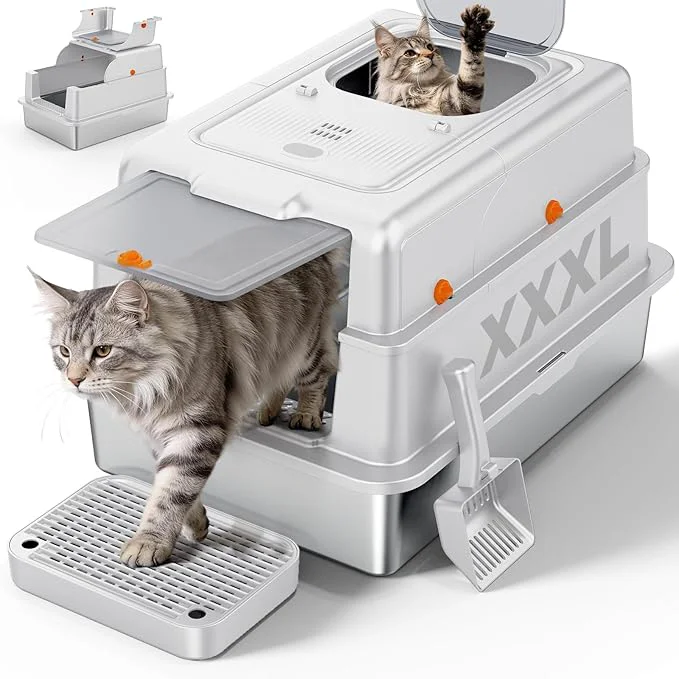 Stylish FURTIME XXXL Extra Large Stainless Steel Litter Box Superior