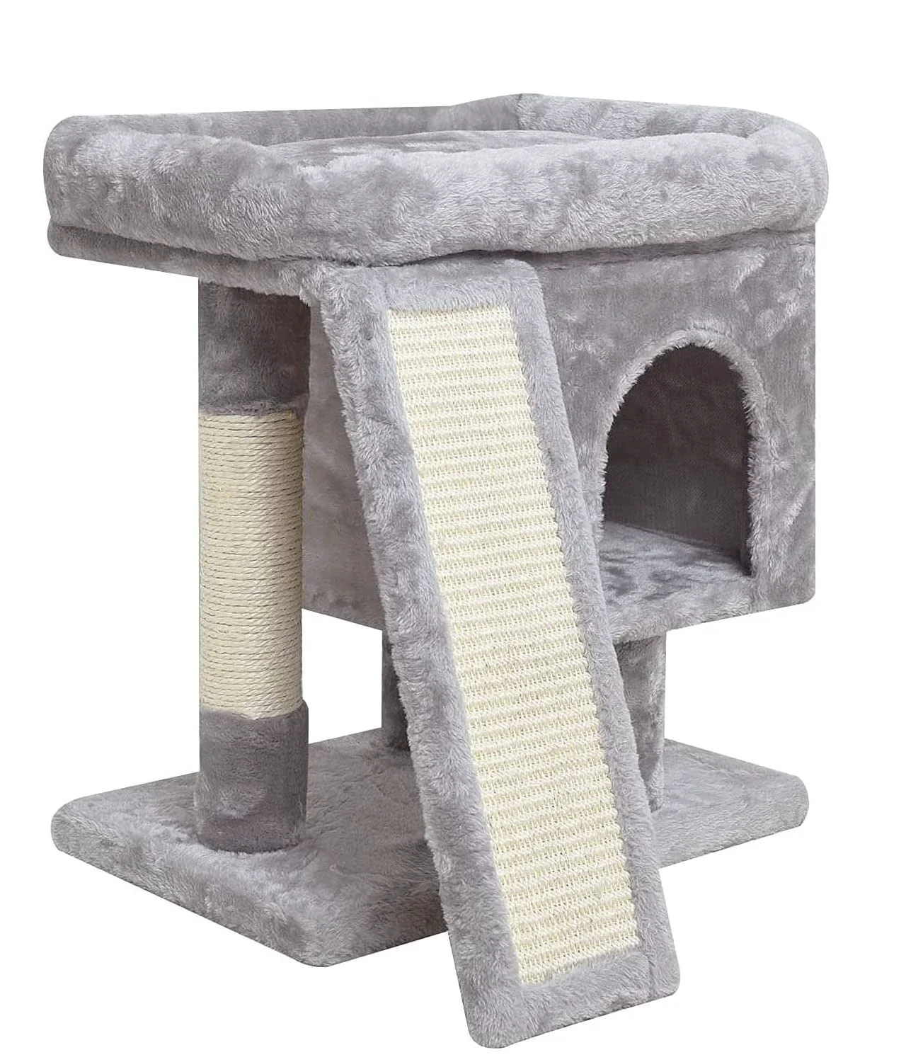 Refined SYANDLVY Small Cat Tree for Indoor Cats — Compact Scratching Post Condo Light Grey Premium Material