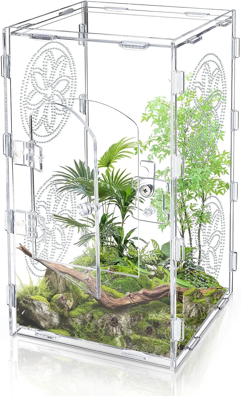 Smart Jumping Spider Enclosure 12x6x6 Inch Acrylic Tarantula Enclosure Jumping Spider Accessories with Front Opening Door Crafted