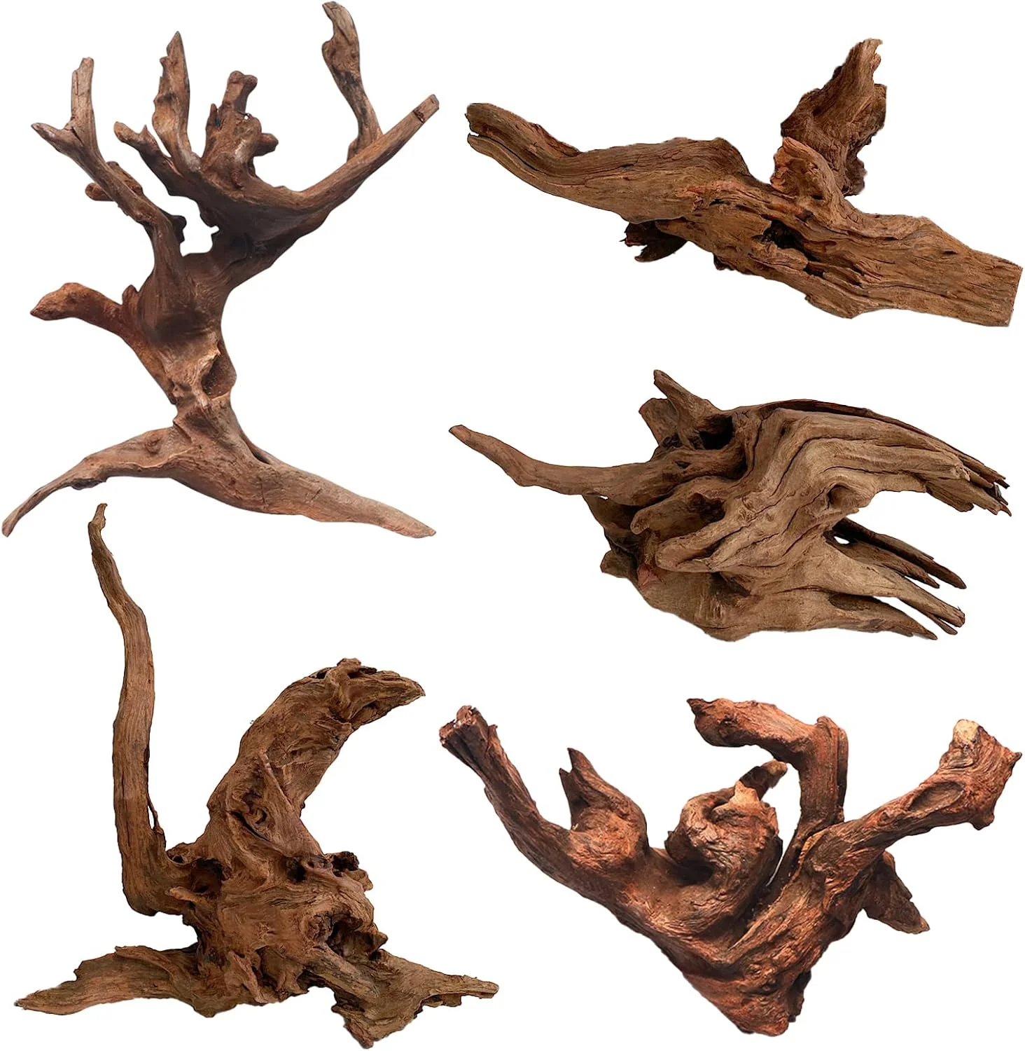 Organic 5 Pcs Driftwood Branches Aquarium Wood Decoration Natural Fish Tank Habitat Decor Wood for Lizard Assorted Size-Small Easy-to-Use