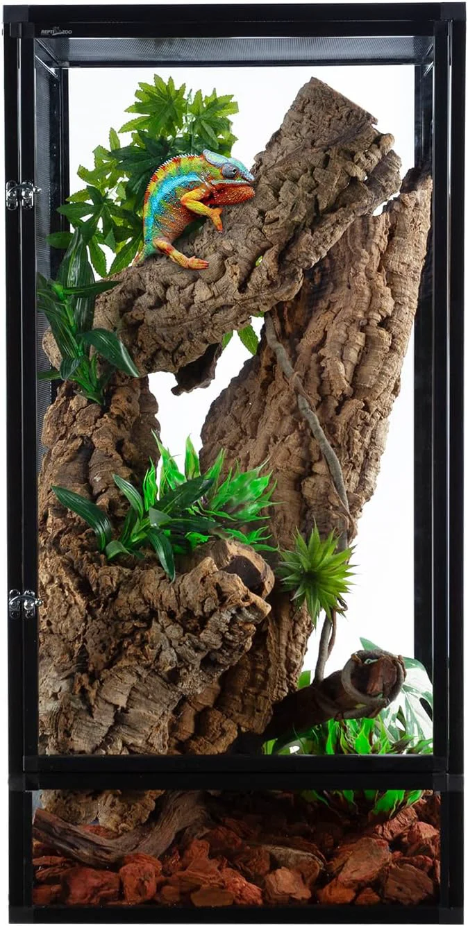 Trusted REPTI ZOO 18 x 18 x 36 Front Opening Chameleon Cage with 3-Sided Metal Mesh 50 Gallon Screen Vertical Terrarium with Background Sticker Tall Enclosure for Chameleon Tree Frog Arbo Reptiles Specialty