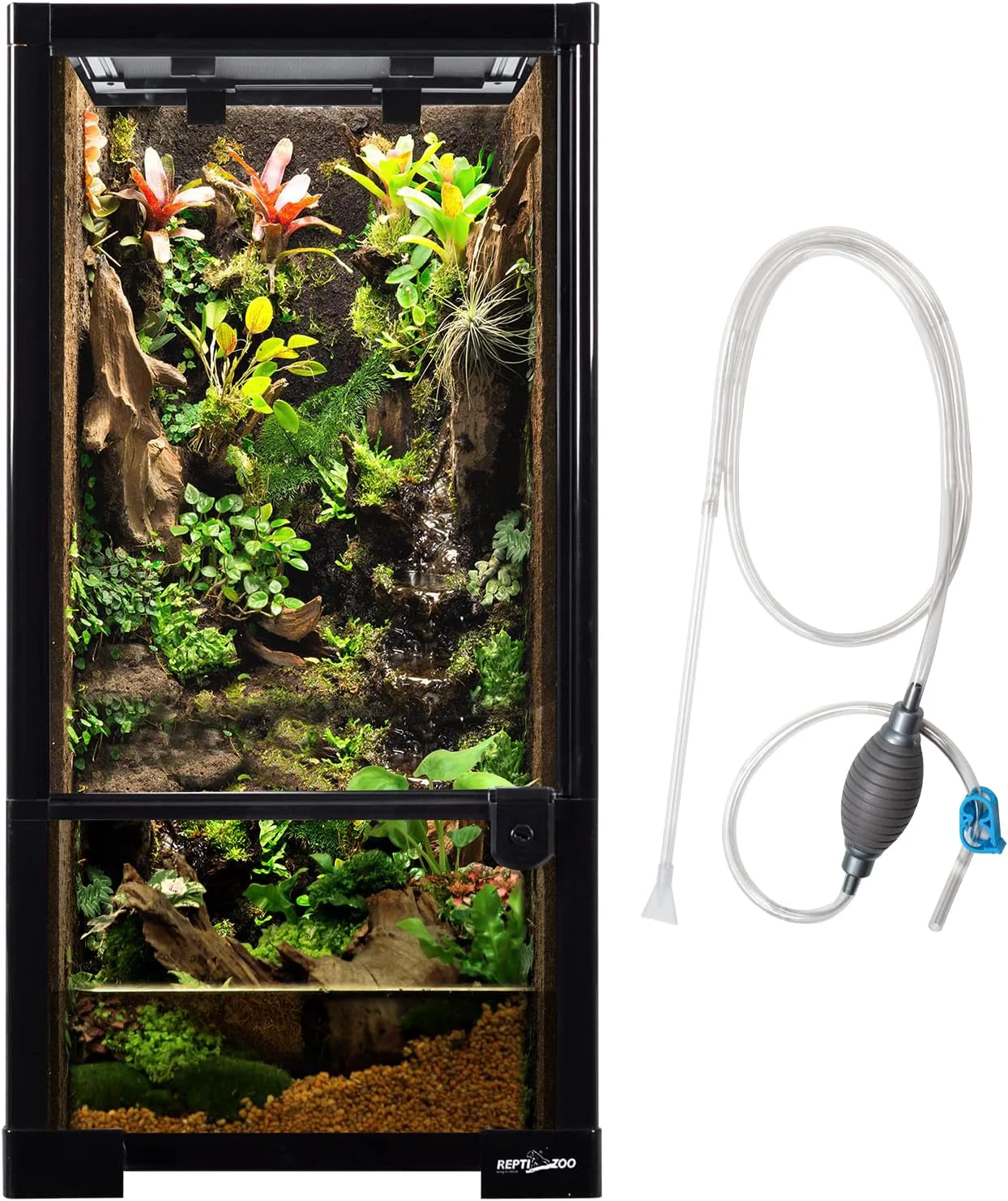 Contemporary REPTIZOO 15 Gallon Full Glass Reptile Terrarium 12 x 12 x 24 Knock-Down Glass Tank and Siphon Gravel Cleaner Set Small Habitat for Reptile Chameleon Tree Frogs Arbo Geckos Lizard Top-Quality