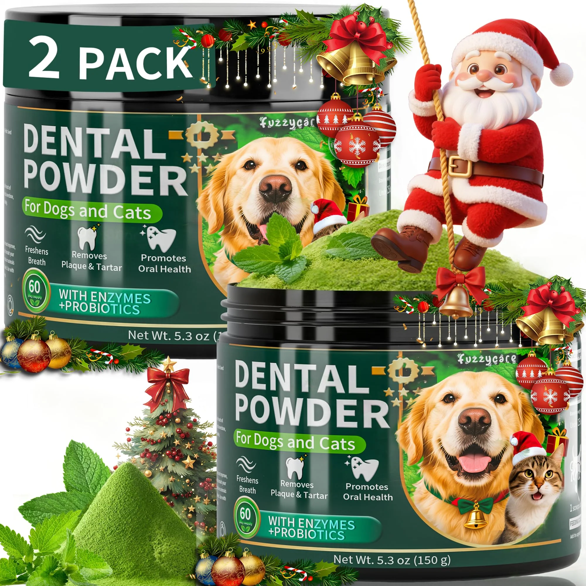 Eco-Friendly Fuzzycare 2 Pack Dog Dental Powder – Natural Herbal Teeth Cleaning for Dogs Cats 150g Top-Quality