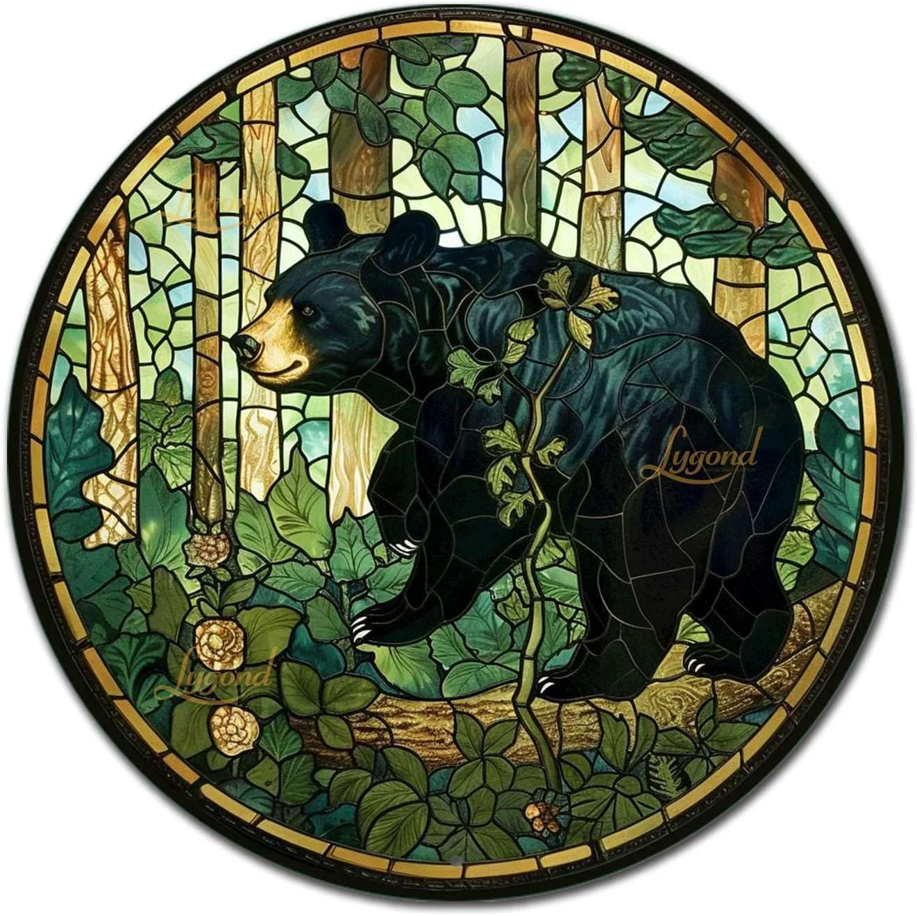 Effective Lygond Metal Sign Tin Sign Circular Stained Glass American Black Bear Funny Bathroom Wall Decor for Restaurant 12×12 Inches Safe