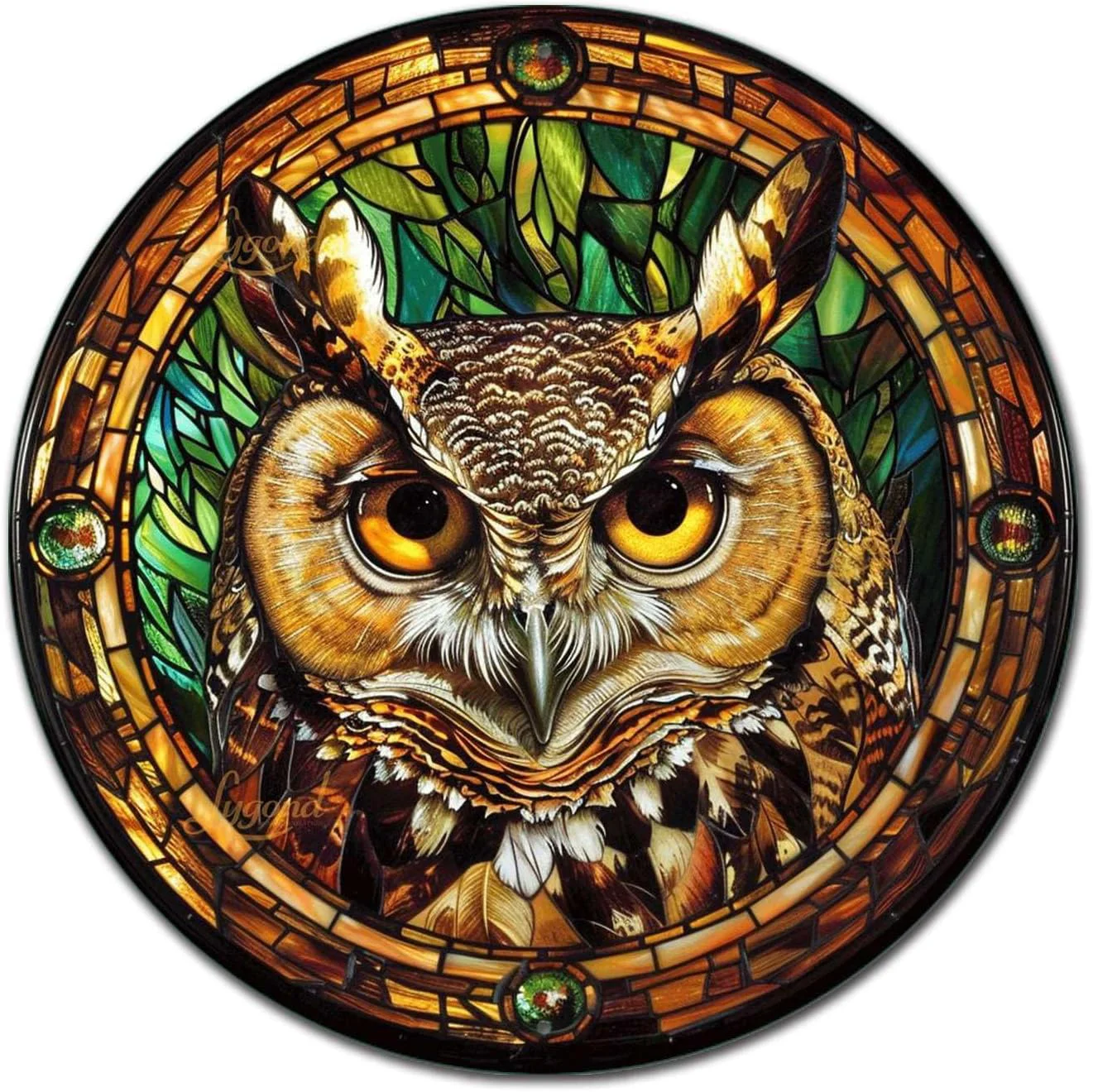 Fashionable Lygond Metal Sign Tin Sign Circular Stained Glass Owl Home Deccor Store Home Decor for Patio 12×12 Inches Pure