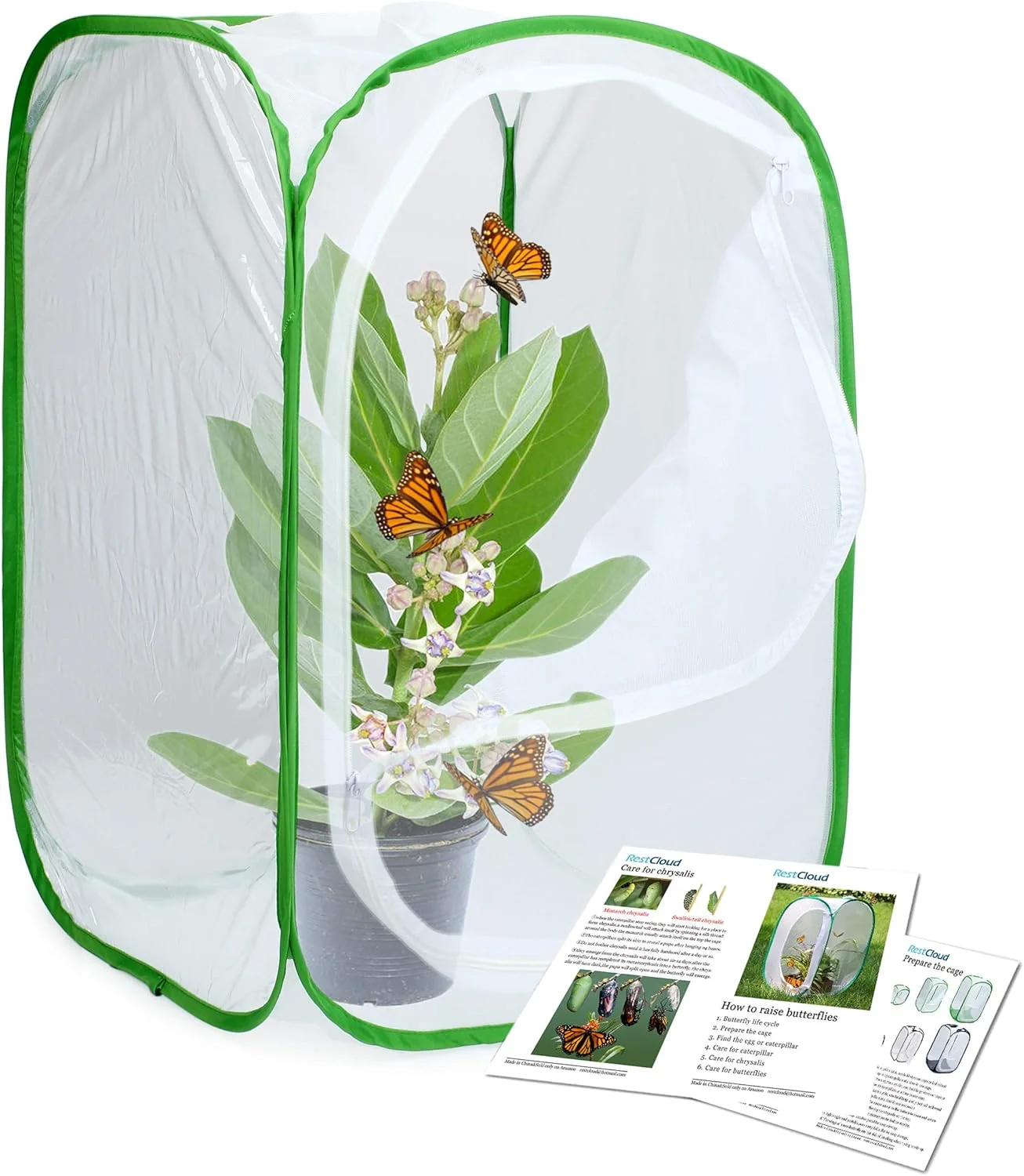 Enhanced RESTCLOUD Insect and Butterfly Habitat Cage Terrarium Pop-up 23.6 Inches Tall Smart