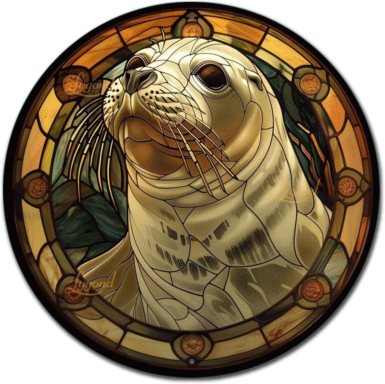 Consistent Lygond Metal Sign Tin Sign Circular Stained Glass Harbor Bathroom Signs Decor For Patio 12×12 Inches Innovative