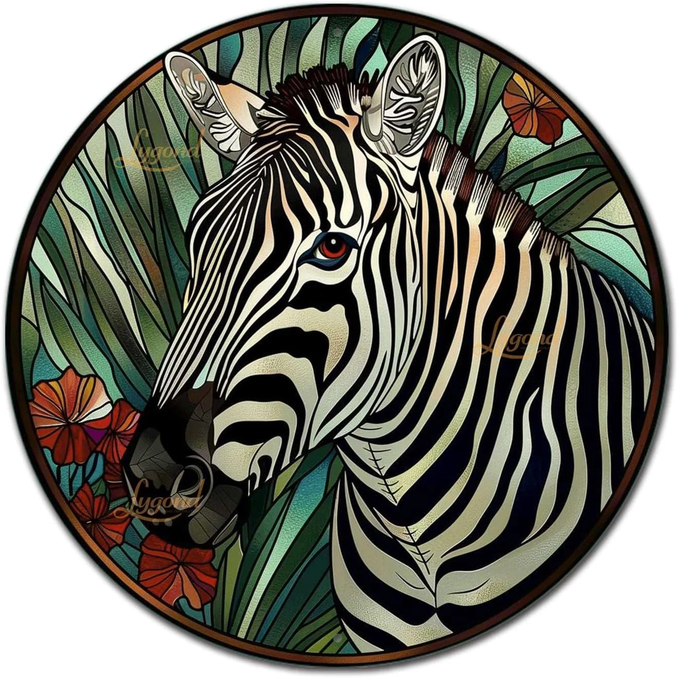 Certified Lygond Metal Sign Tin Sign Circular Stained Glass Zebra Decor Outdoor for Garden 12×12 Inches Easy-to-Use