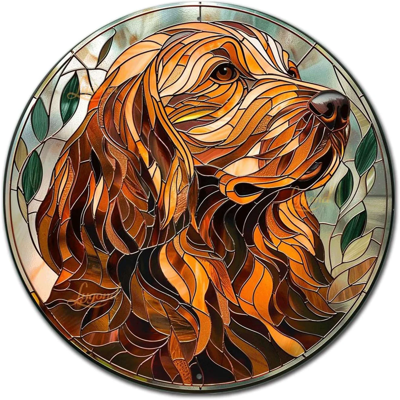 Classic Lygond Metal Sign Tin Sign Circular Stained Glass Dog Outhouse Wall Decor For Pet 8×8 Inches Efficient
