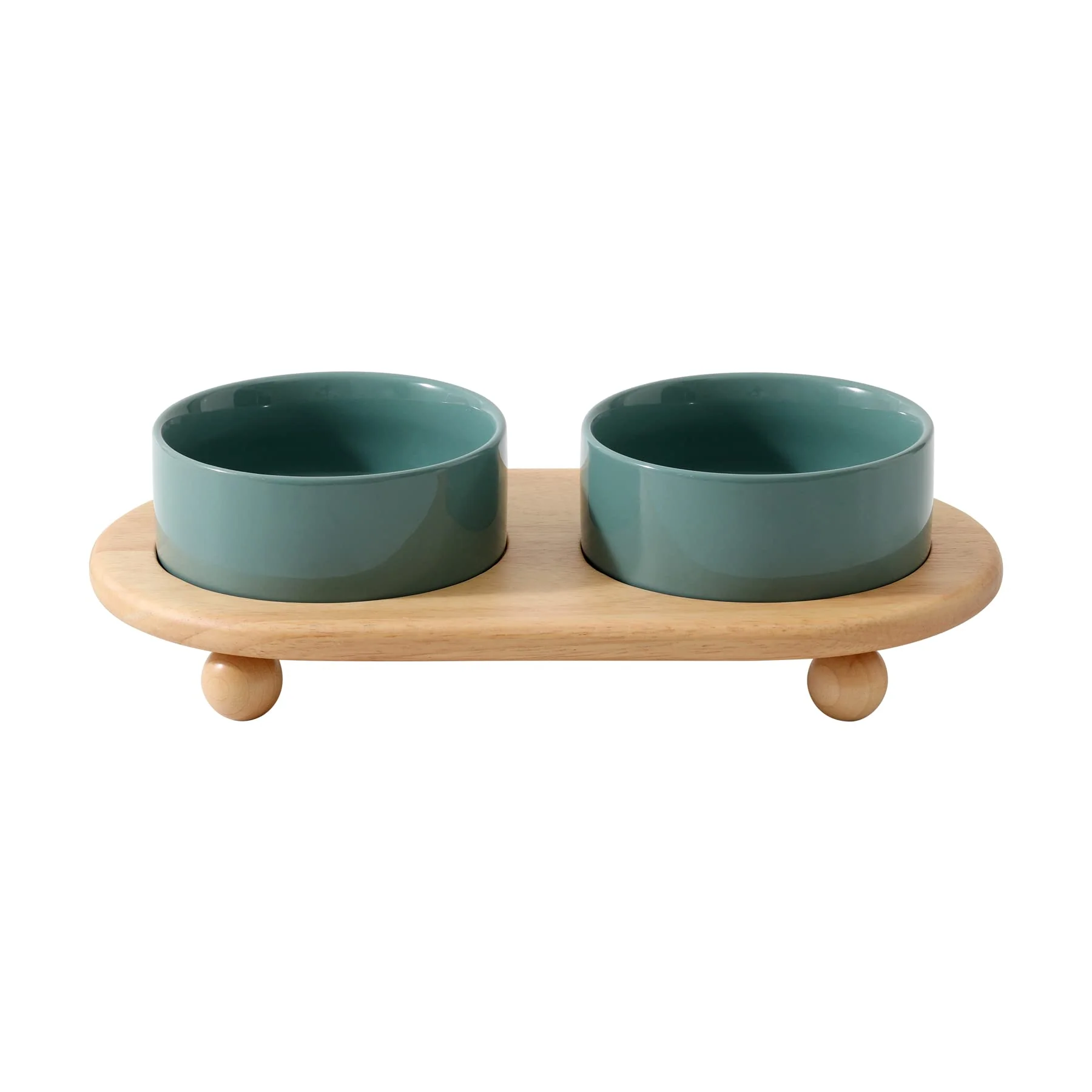 Organic Havniva Ceramic d Cat Bowl with Stand – Dual Dark Green Bowls 5.1 in Comfortable