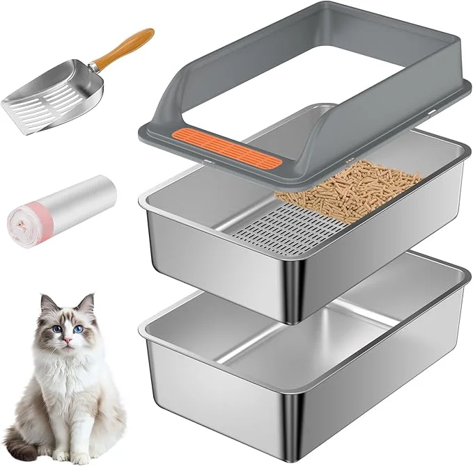 Sophisticated Stainless Steel Sifting Litter Box Secure